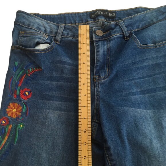 One5One Jeans Womens 10 Blue Embroidered Floral High Rise Stretch Skinny Pants - Picture 7 of 12